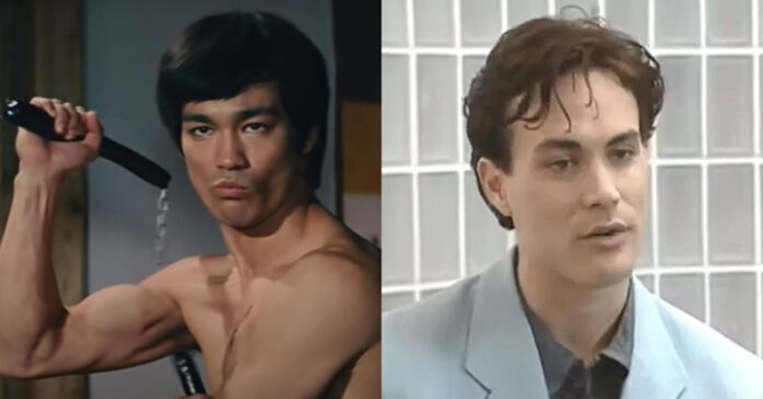 Os atores Bruce Lee e Brandon Lee, pai e filho