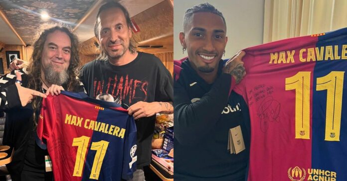 Max Cavalera recebe camiseta do Barcelona de Raphinha